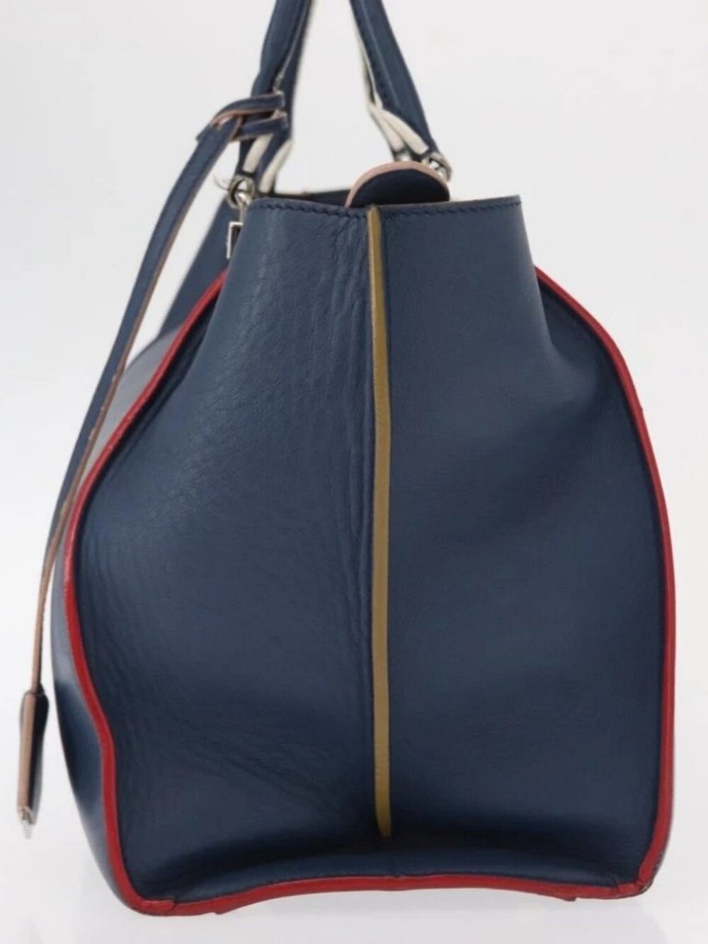 FENDI Trois Jules Hand Bag Leather Navy Silver Auth - Picture 5 of 16